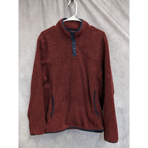 J.Crew Nordic Mens Sherpa Fleece Pullover Burgundy Snap Neck Jacket AQ009 Size M